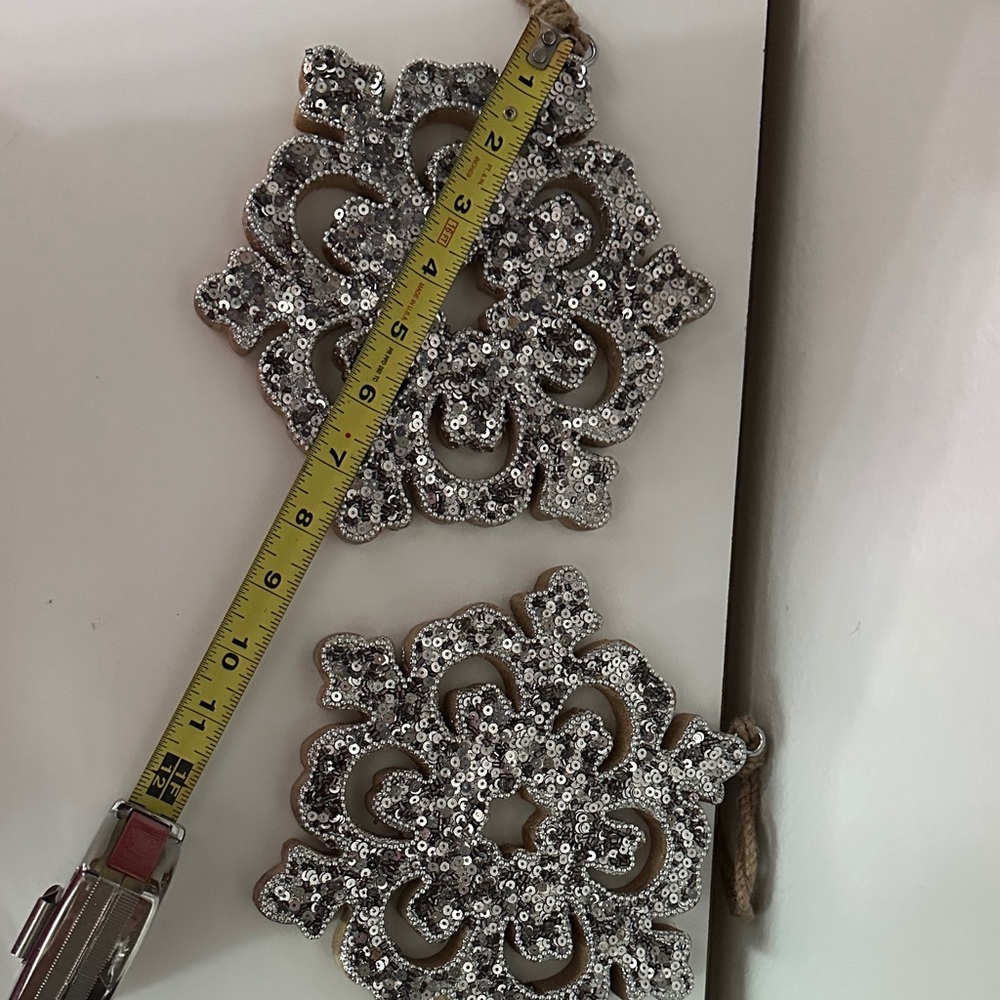 Silver Sequin Snowflake Wooden Ornaments - Picture 4 of 4